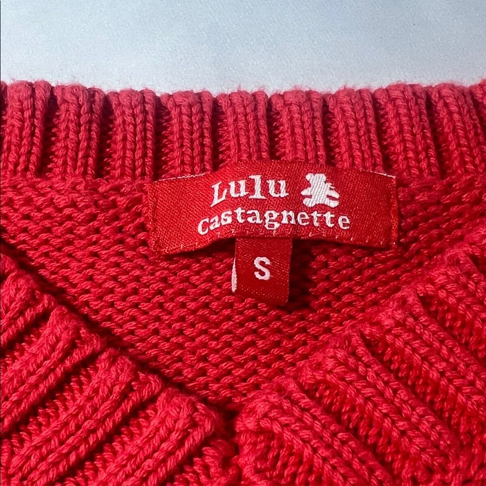VINTAGE 90’s LULU Castagnette Red/ Orange V-Neck Sweater‎ Women’s Small Cotton